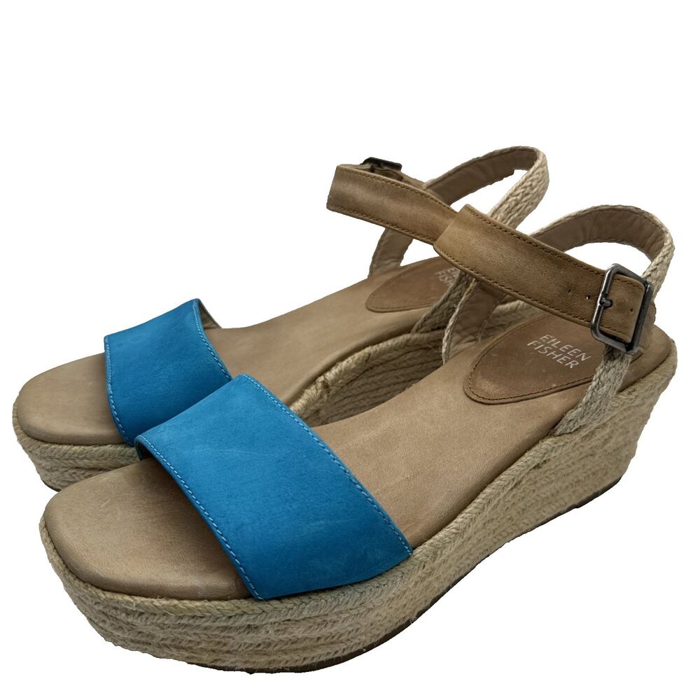 Eileen Fisher Women’s  Turquesa Tan Espadrille Platform Wedge Sandals Size 7 - Picture 4 of 11